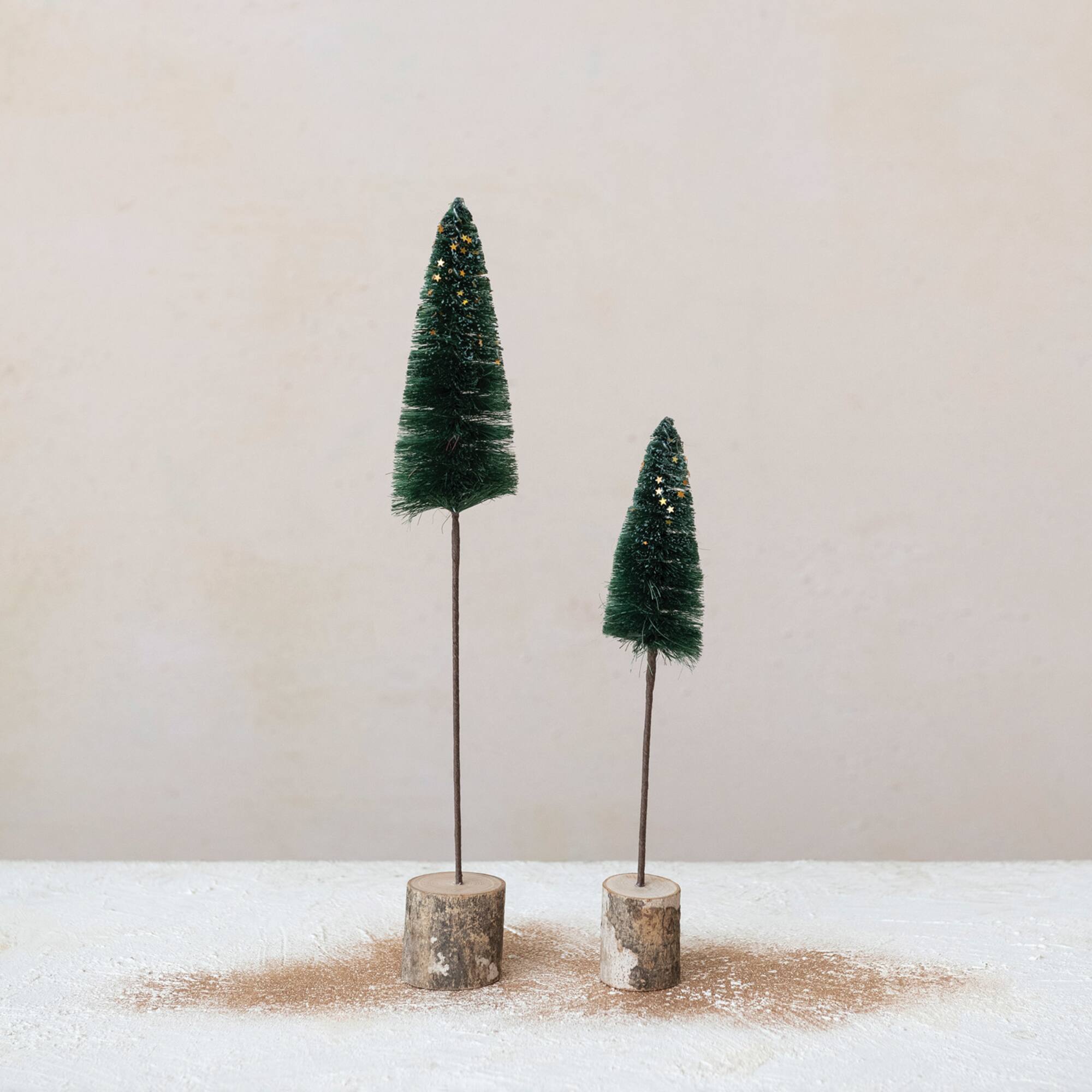 Hello Honey® 15" Green Sisal Bottle Brush Tree with Wood Base & Glitter Stars